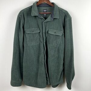 Union Fleece Shacket Jacket Mens XL Green Stripe Button‎ Up Pockets Outdoor Camp